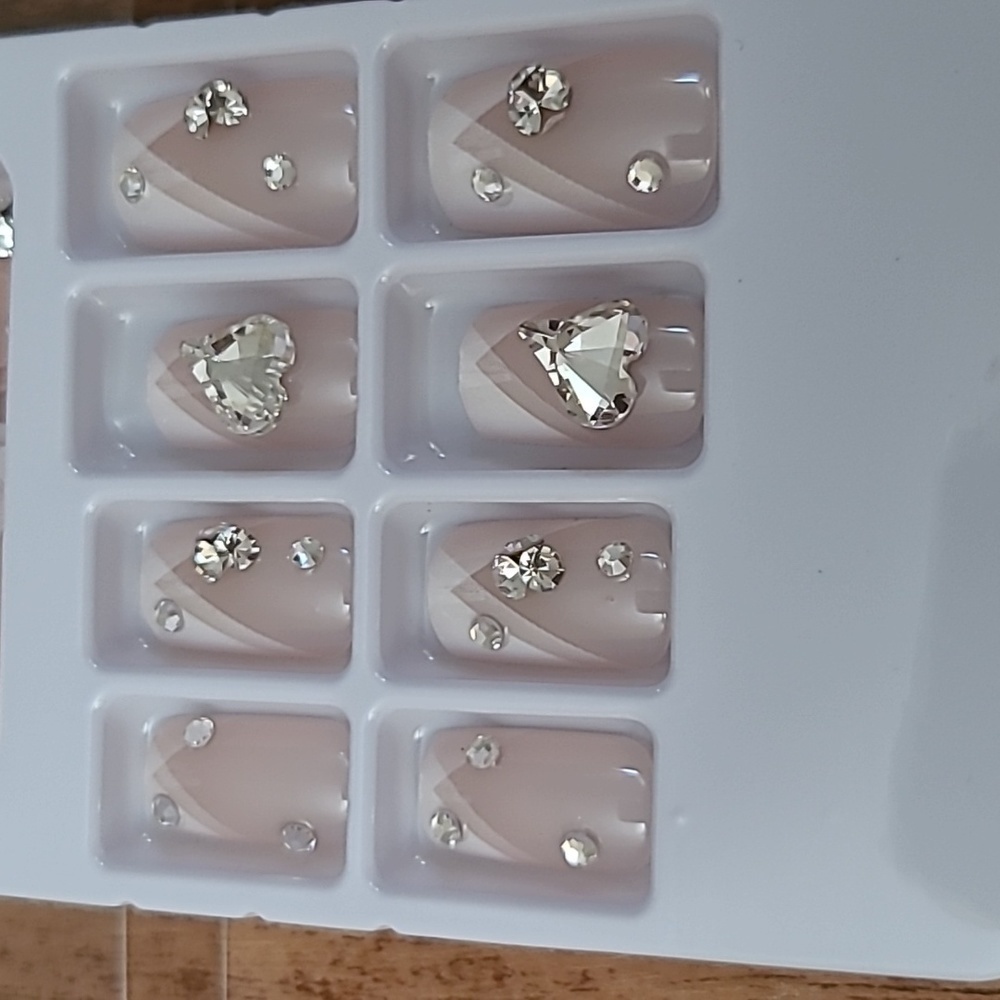 2/$16 Rhinestone Heart French Manicure Press On Nails